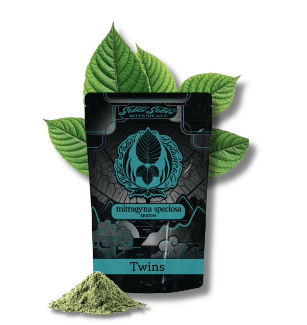 A black-and-blue bag near a stack of white Elephant Jong Kong kratom mix