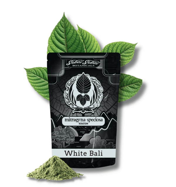 A black bag containing white Bali kratom