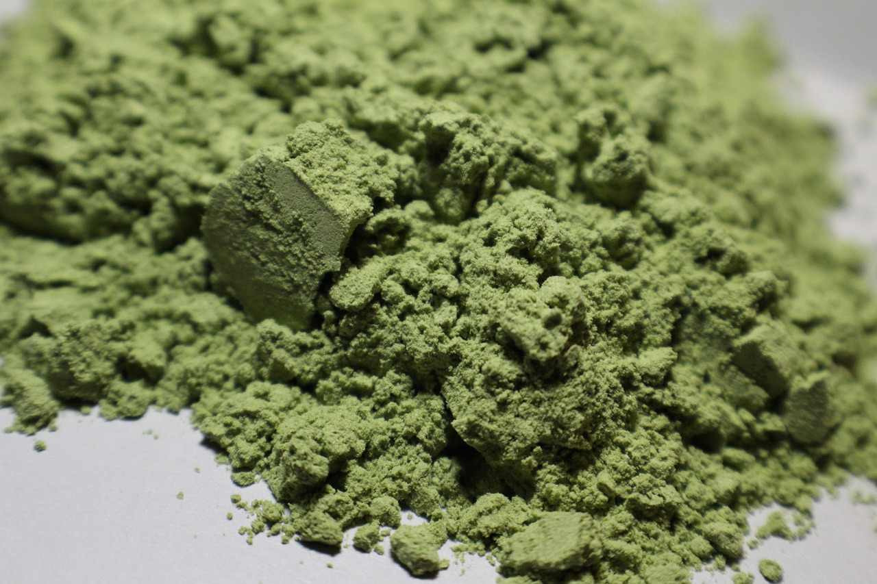 A close-up image of green powder