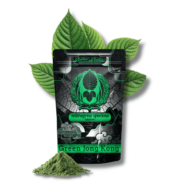 A green and white bag of Elephant Jong Kong Kratom