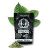 A black and white bag of super white kratom powder